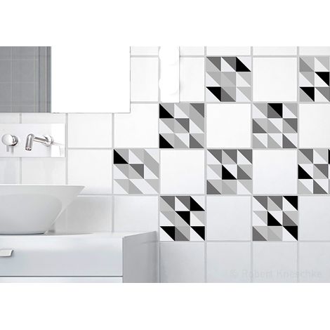 Sticker Carrelage Adhésif Gris Foncé/Clair, 9 Formes Géométriques Scandinaves, 10x10cm, Déco Cuisine/Salle de Bain (1/3)