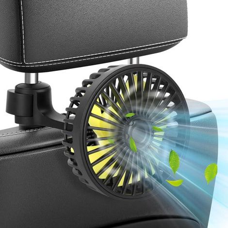 Ventilador para el asiento trasero del coche，ventilador silencioso con 3 velocidades，ventilador de coche giratorio ajustable de 360 grados，5 V (1/5)