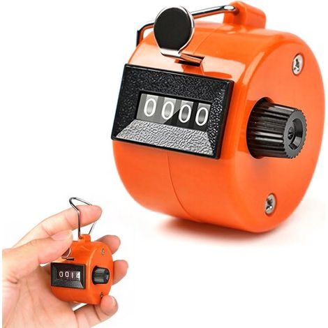 Compteur de personnes manuel, compteur mécanique à 4 chiffres, sans pile, boîtier en plastique avec anneau de maintien, orange (1/5)