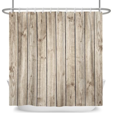 175x190cm Rideau de Douche en Bois Rustique Sol Agé, Planche Grange, Porte Ancienne Pour Salle de Bains, Baignoire Style Rural Ferme Polyester avec Crochets (1/5)