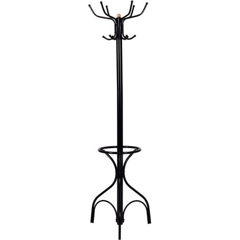 COSTWAY Perchero de Pie Soporte para Ropa Sombrero Bufanda Bolsa 190cm 12 Ganchos Metal Negro (1/5)