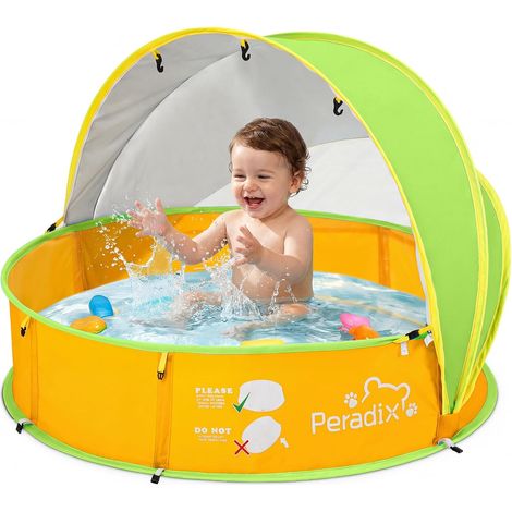Bassin de baignade gonflable 4 en 1 pour bébé, piscine pour bébé avec protection UV, balle de piscine, tente de plage pour bébé avec moustiquaire, tente de jeu portable, balle de bain (1/5)