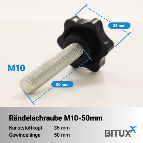 Bituxx 10x Rändelschraube Feststellschraube Sterngriffschraube Knaufschraube Handknopf Werkzeuglose Schraube M10 x 50 mm