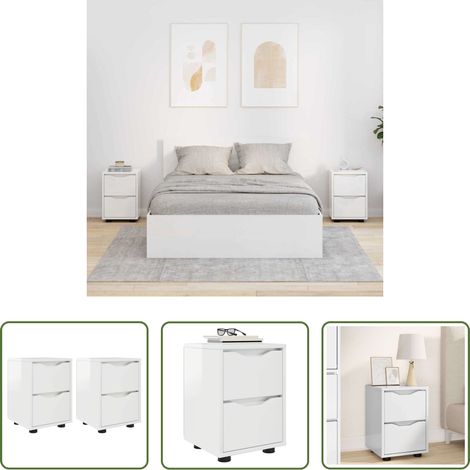 Nachttisch mit Schubladen -  Nachttische 2 pcs Hochglanz Weiß 30,5 x 30 x 43 cm (1/5)