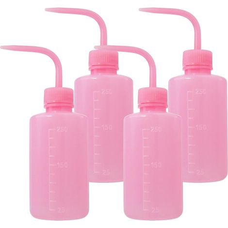 Lot de 4 flacons pulvérisateurs, 250 ml, plastique flexible, buse coudée 85°, pour tatouage, laboratoire, jardinage (1/5)