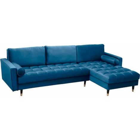 Ecksofa KOLIRI blau – 4 Plätze – Rechte Ecke – Designersofa aus Samt und Massivholz (1/5)