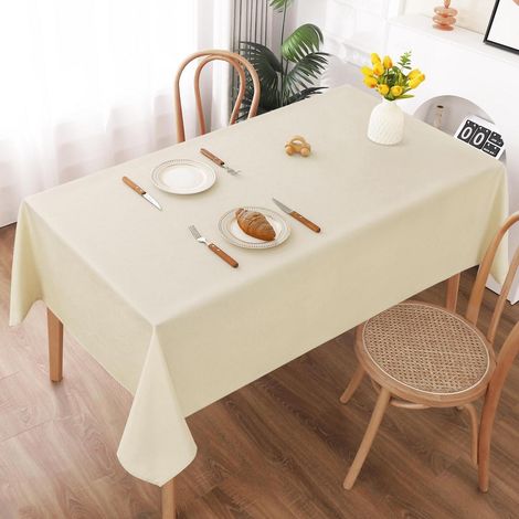 Nappe lavable 160x260cm aspect lin, imperméable, résistante aux rayures, beige