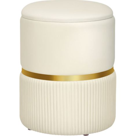 Pouf tabouret repose-pied coffre de rangement en velours côtelé 36 x 36 x 44 cm pour salon chambre beige (1/5)