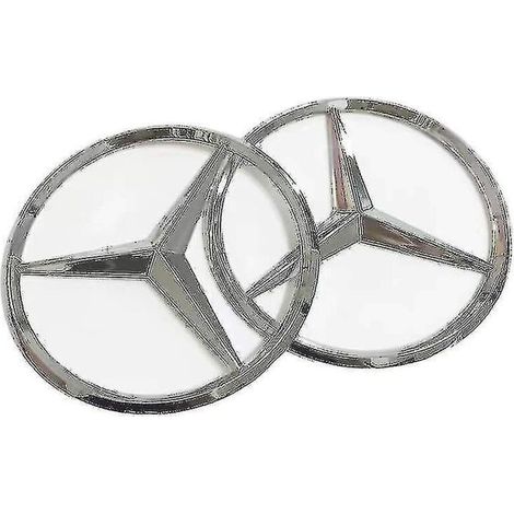 Set mit 2 Mercedes-Benz Hecklogos, 9 cm – Silberne ABS-Kunststoffaufkleber – 90-mm-Logo für den Kofferraum – Elegante Personalisierung