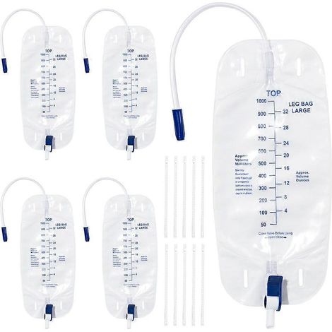Poche de recueil urinaire 1000 ml, lot de 5 poches de recueil pour homme, avec valve anti-reflux (1/5)