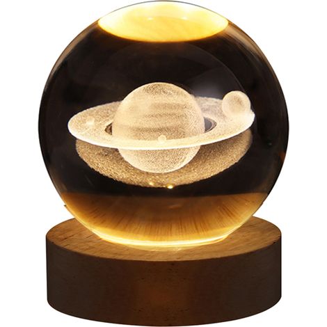 Ortviai Boule de Cristal 3D avec Éclairage LED Intégré, Base en Bois Massif, Décoration Lumineuse pour Intérieur – 8 cm (1/5)