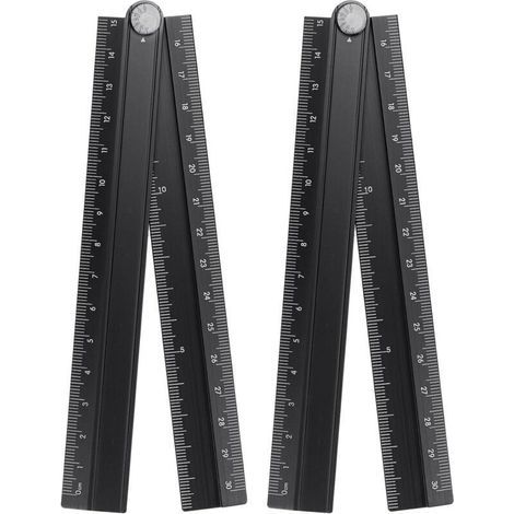 BUNTHAUS Lot de 2 règles droites pliantes de 30 cm en alliage d'aluminium - Rapporteur d'angle pliable - Outil de mesure géométrique avec ligne d'angle pour architectes, artistes, bureau, noir