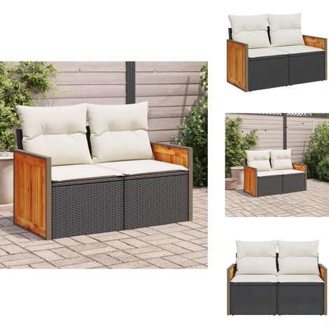Canapé de jardin avec coussins 2 places noir résine tressée - Canapé De Jardin - Salon De Jardin - Meuble De Jardin - Résine Tressée - Rotin Synthétique (1/5)