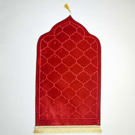 Tapis de prière rouge rembourré et doux pour adultes (65 x 115 cm) (rouge)