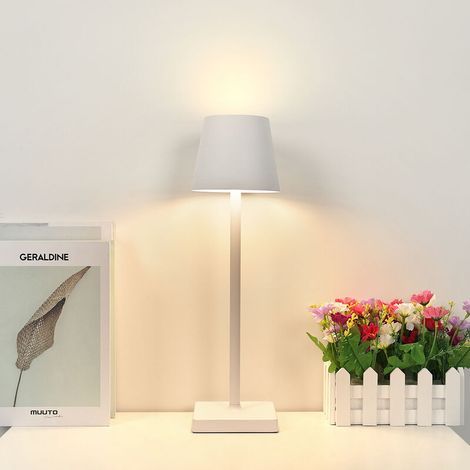 Lampe de table sans fil rechargeable USB, Commandes Tactiles, Lumière chaude , pour chevet, camping, interieur, exterieur, terrasse, restaurant,Blanc (1/5)