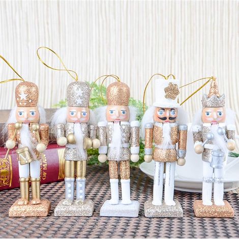 Soldat Casse-Noisette - Décor de Noël en Bois - Figurine Accrochable ou Posable - Hauteur 12 cm - Pour Arbre de Noël Table et Intérieur - Lot de 5 (1/5)