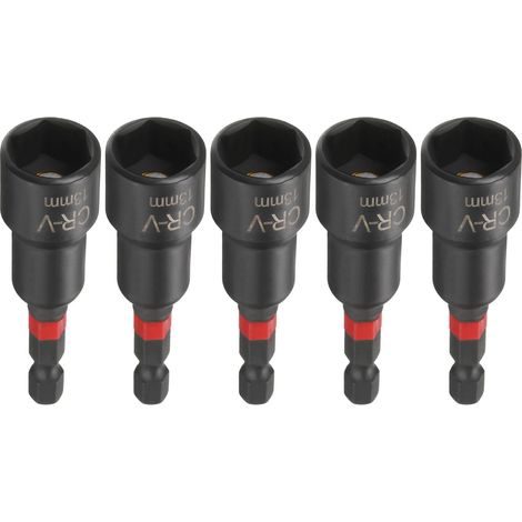 5pcs Magnétique Douille 13mm 1/4" Tige Hexagonale 3"(65mm) L Noir (1/5)