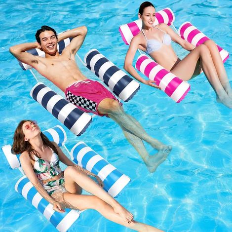 3 Pièces Flottant Hamac Gonflable,4 in 1 XL Matelas Piscine Gonflable,Hamac à Eau, Hamac de Piscine,Bouee Piscine Adulte,Accessoires de Piscine Gonflables,pour Partie Plage (1/5)