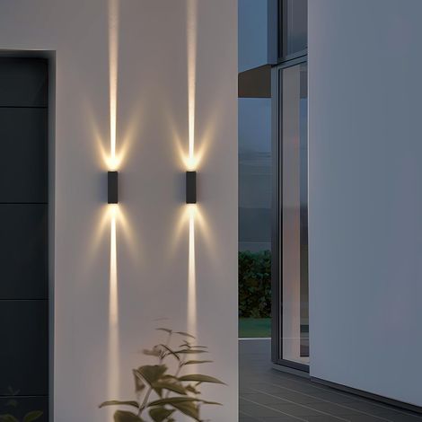 Juego de 2 apliques de pared para exteriores, luminarias LED para exteriores con clasificación de impermeabilidad IP65, 6W 3000K, lámpara de pared para exteriores con iluminación hacia arriba y hacia (1/5)
