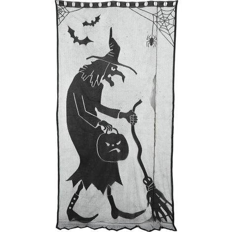 Voile de sorcière noir Halloween dentelle, rideau de fenêtre chauve-souris, décoration fête maison accessoire (1/5)