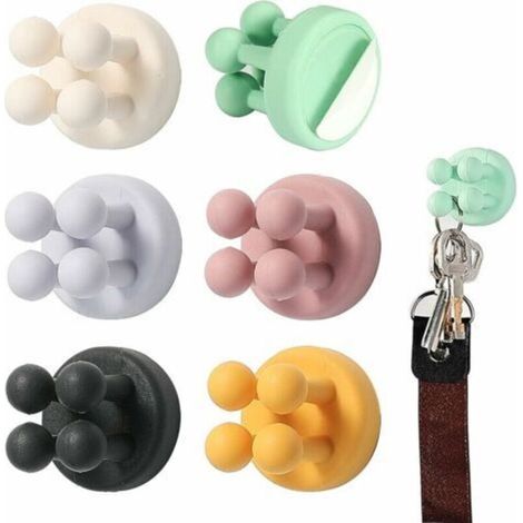 Wall-Mounted Toothbrush Holders, Silicone Wall-Mounted Toothbrush Holder, Self-Adhesive Hooks for Bathroom, Kitchen, Office, Power Outlet, Cable, Razor, Keys (1/5)