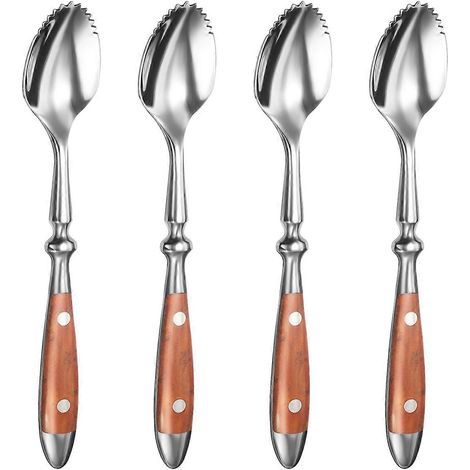 Cuillères à pamplemousse, lot de 4 cuillères à pamplemousse dentelées, en acier inoxydable 18/8, cuillère à fruits, cuillère à kiwi avec (1/5)
