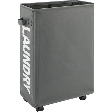 Panier à linge fin à roulettes de 55,9 cm avec poignée sur roulettes, panier à linge pliable, trieur et organisateur de linge pliable, grand panier de rangement (gris)