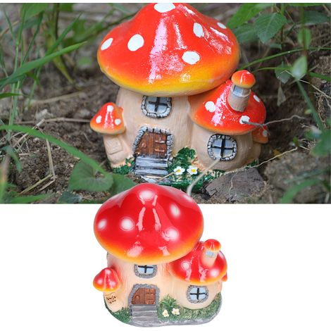 Miniatura decorativa de casa de setas hecha de resina para paisajismo y bonsáis, escultura de seta, 10 x 8 x 9,5 cm (1/5)