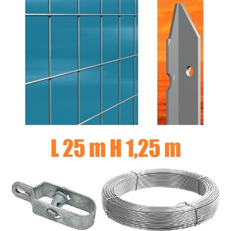 Recinzione Completa 25mt Lineari Rete Metallica Zincata (Rete h125 cm) (Maglia:mm75X50) con Paletti nel Cemento (1/2)