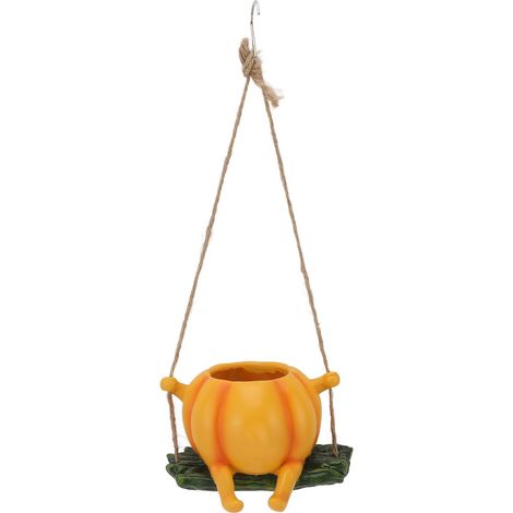 Pot de fleurs suspendu en résine, en forme de citrouille souriante, résistant aux intempéries, pour l'intérieur et l'extérieur. (1/5)