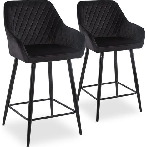 Cotecosy – Lot de 2 chaises de bar velours noir – Hauteur d'assise 75 cm – Structure métal noir – Design contemporain avec accoudoirs (1/5)