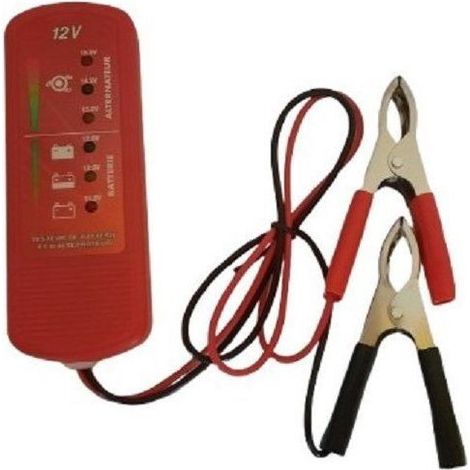Testeur batterie et alternateur 12V HTC EQUIPEMENT 6 LED avec pinces, câble 60 cm (1/3)