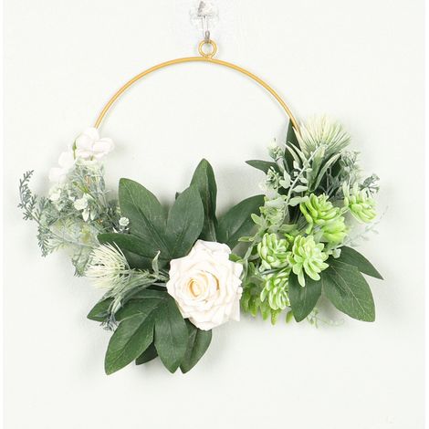 Corona decorativa con anillas metálicas – 30 cm – Diseño circular – Corona de pared de eucalipto – Para exteriores, bodas y hogares – Verde (1/5)