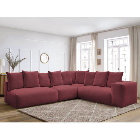 BOBOCHIC - Canapé d'angle fixe modulable VOLTAIRE avec 2 chauffeuses 2 places, 1 angle et 1 chauffeuse 1 place tissu chiné Angle droit Rouge (1/5)