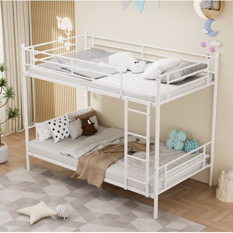 Letto a castello 90x190 cm bianco in acciaio con scala antiscivolo e barriera (1/5)