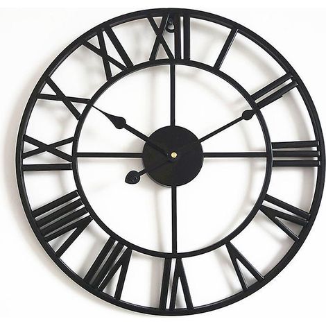 grande Horloge Murale Ronde En Mtal De Style Vintage Silencieux Sans Tic-tac  Piles 45 Cm Horloges  Chiffres Romains Noirs Pour Salon Chambre Cuis