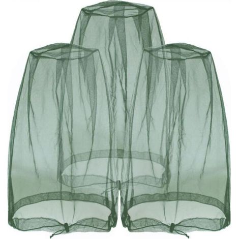 3 pièces Filet anti-insectes pour la tête, le visage,les moucherons des activités de plein air, avec sac de rangement,Vert (1/4)