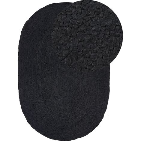 Alfombra de yute negra 160 x 230 cm trenzada suelo radiante sala de estar dormitorio Demirci