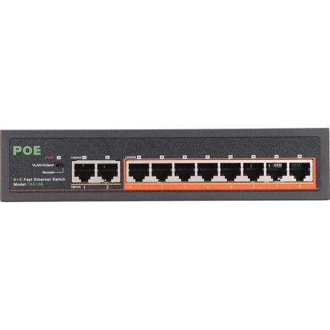 Commutateur Ethernet 8 Ports PoE 90W, 10/100Mbps, Boîtier Aluminium, Indicateurs LED, Prise Européenne