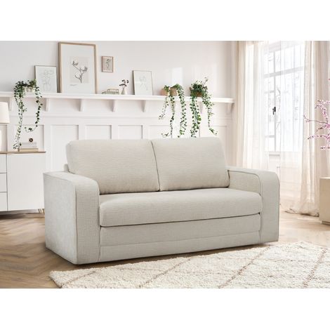 Bobochic – Canapé droit convertible 2 places – Tissu texturé beige – Longueur de couchage 195 cm – Largeur de couchage 127 cm – Design moderne (1/5)
