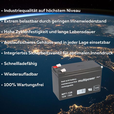 Multipower MP7-12B Bleiakku 12V 7Ah AGM VdS G114073 Faston 6,3mm F2 (1/5)
