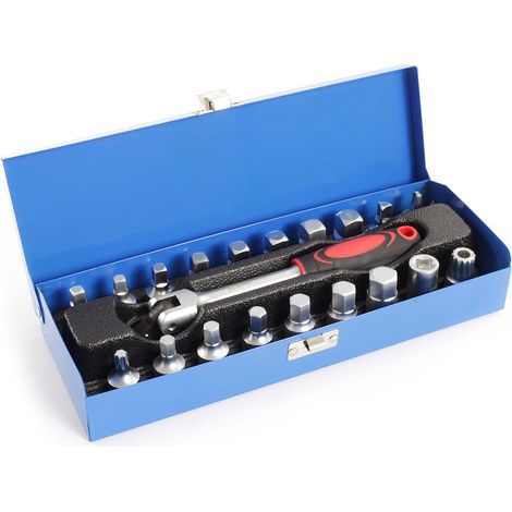 XPOtool Set llaves para servicio de aceite 18 pzs. con carraca 3/8" para tapones drenaje de aceite (1/5)