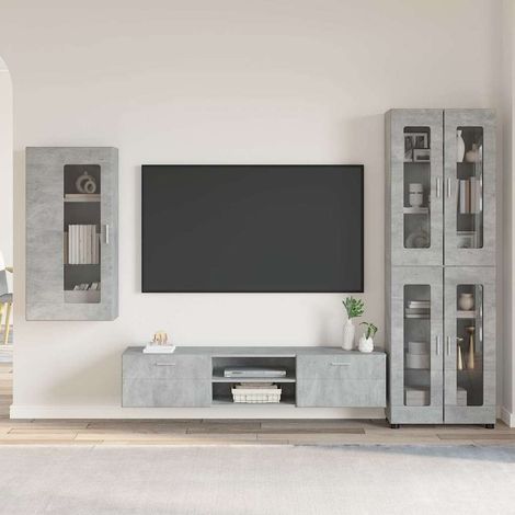 TV-Schrankset mit Regal FLORIN 3 pcs Beton Grau Holzwerkstoff