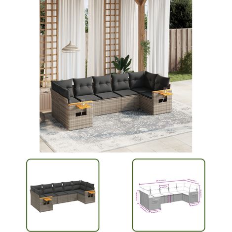 The Living Store 7-tlg. Garten-Sofagarnitur mit Kissen Grau Poly Rattan - Gartenmöbel - Sofasatz - Rattan Möbel - Outdoor Sofa - Esszimmergarnitur (1/3)