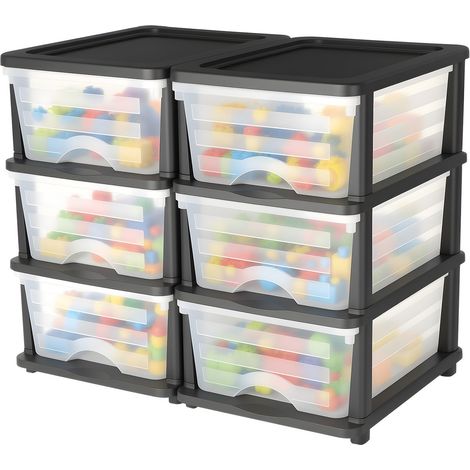 Tiroirs de rangement en plastique, lot de 2, tour de rangement à 6 tiroirs, organiseur à 3 niveaux, bacs transparents pour fournitures de bureau, salles de bricolage, salles de classe et maison (1/5)