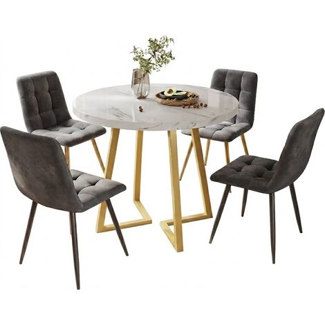 ELVMI Tisch und Stuhl Set mit 1 Rundtisch und 4 Stühlen, für Esszimmer, MDF, Mehrfarbig (1/5)