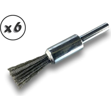 Brosse en bout sur tige  NYLON abrasif grain 80  Diamètres variés - Quantité x 6 - Ø 12 mm - NYLON - Grain 80 (1/5)