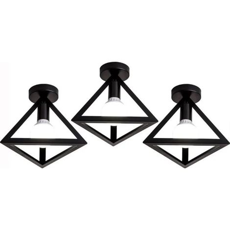 U-Do 3Pcs Plafonnier Industriel forme Triangle Noir Lampe en Fer design Vintage Plafonde Luminaire décoration Cuisine Salon (1/4)