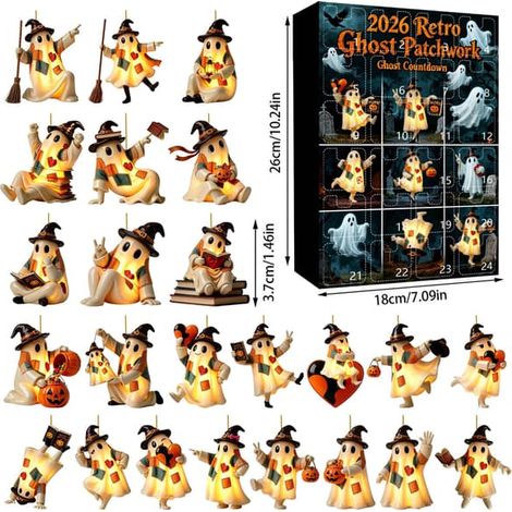 Pendentif fantôme lumineux vintage patchwork pour Halloween – Décoration suspendue rétro GJ884-01 Pendentif plat en acrylique (1/5)