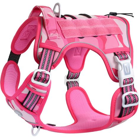 Harnais pour chien anti traction – Harnais tactique respirant réglable – Système Molle – Gilet durable réfléchissant – Taille S – Camouflage rose